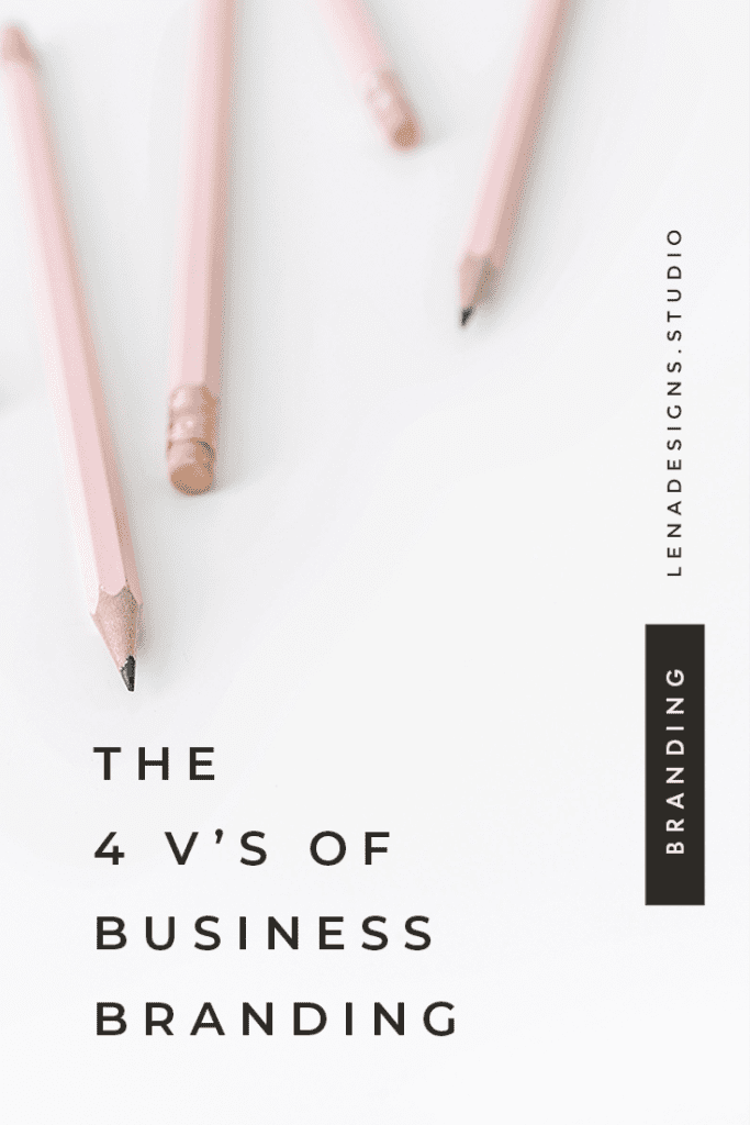 "The 4 V's of Business Branding" with four pink pencils on white desktop