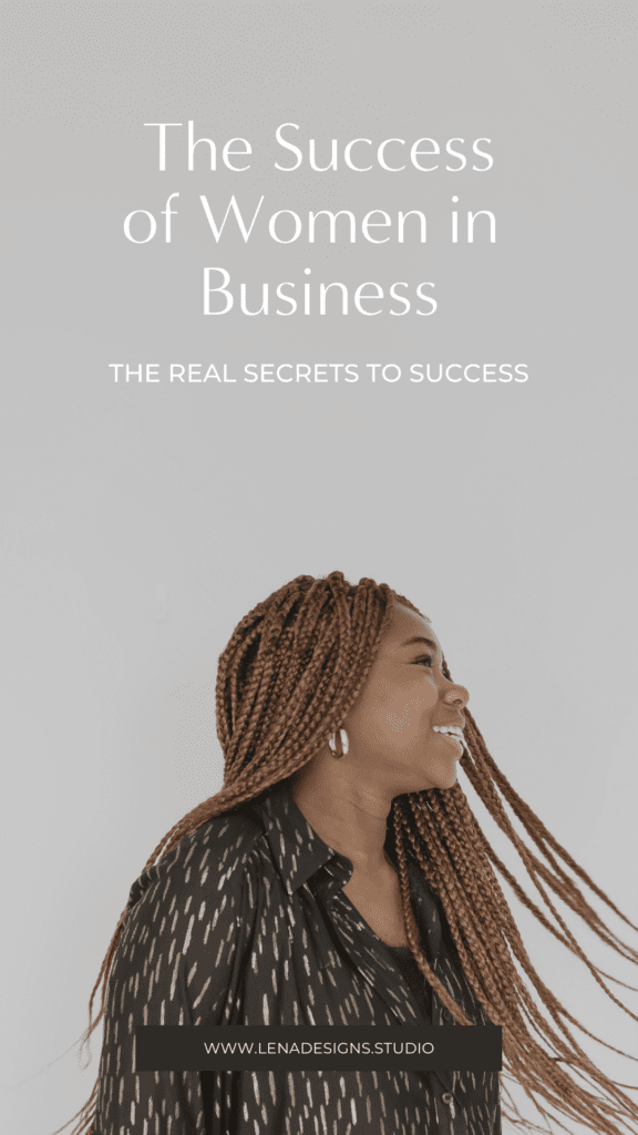 Black woman smiling while long braided hair swings in motion. Text on image reads "The Success of Women in Business".